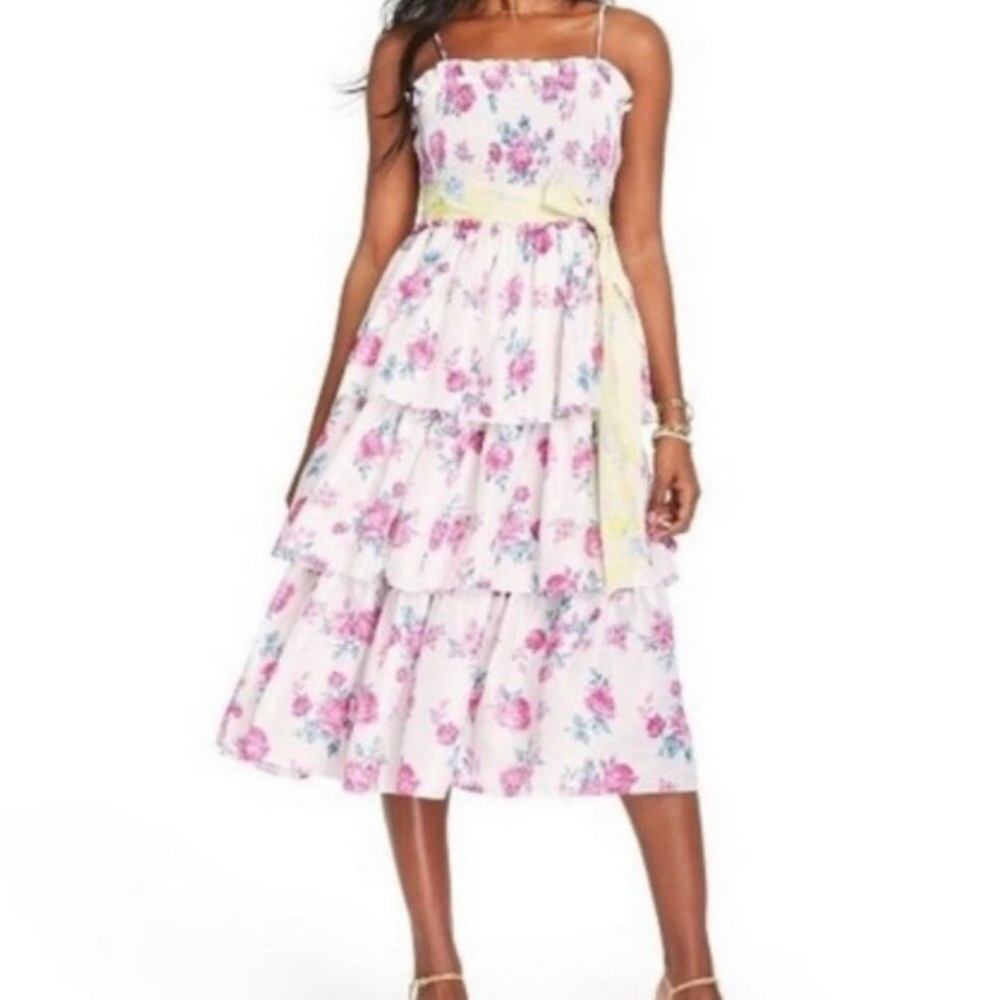 LoveShackFancy White and Pink Floral Tiered Sundress